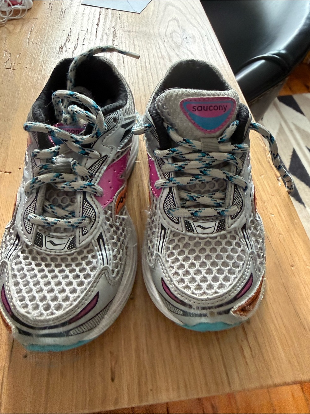 Saucony Kids Silver Gray and Pink Athletic Sneakers